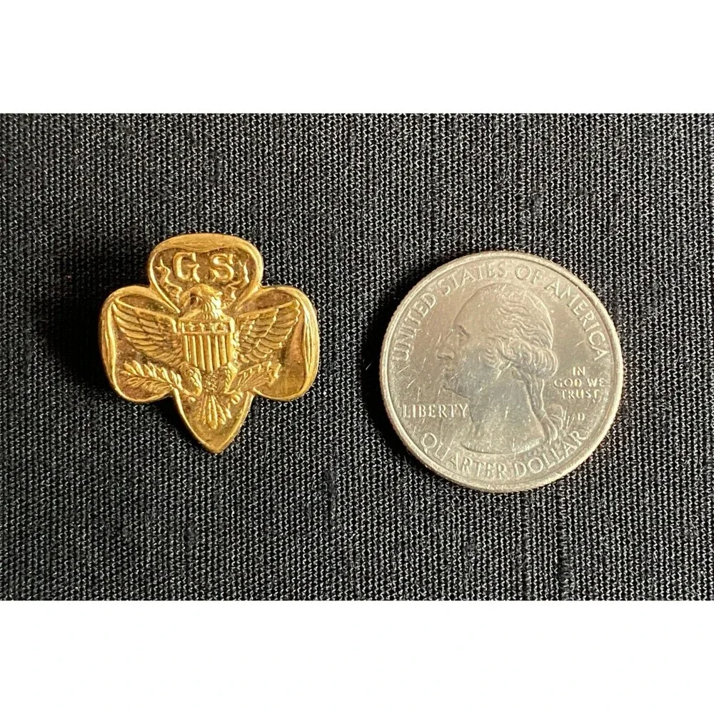 Vintage Girl Scouts Of America Trefoil Eagle Four Stars Gold Tone Pin